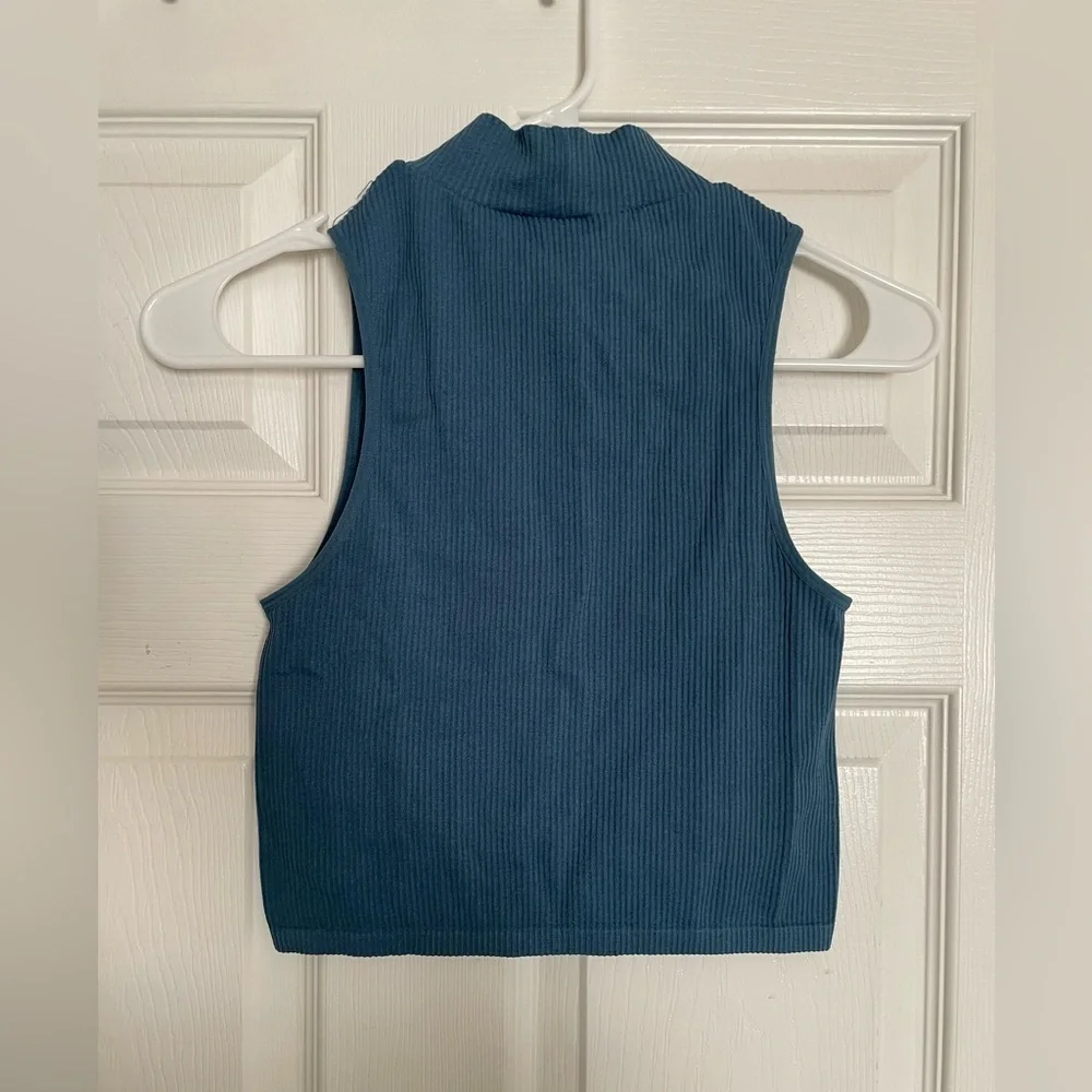 Zara Teal Ribbed Mock Neck Tank Crop Top M/L